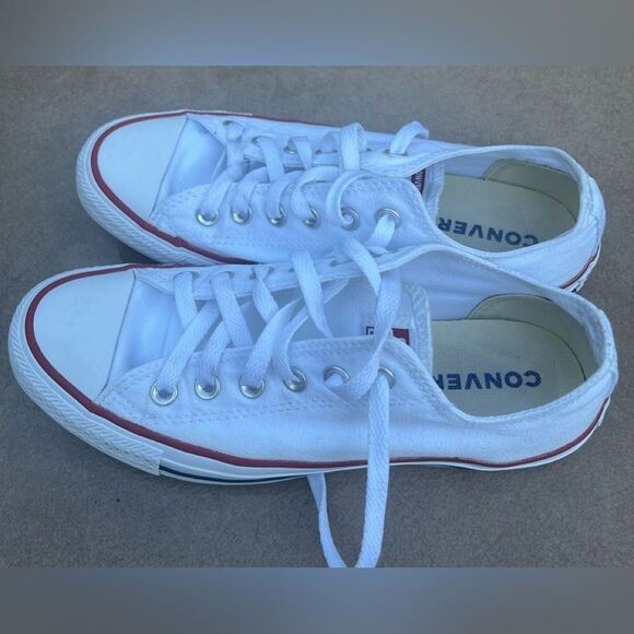 Converse All Star white laced canvas shoes, red/blue trim, ortholite cushion,7.5 - Picture 6 of 6